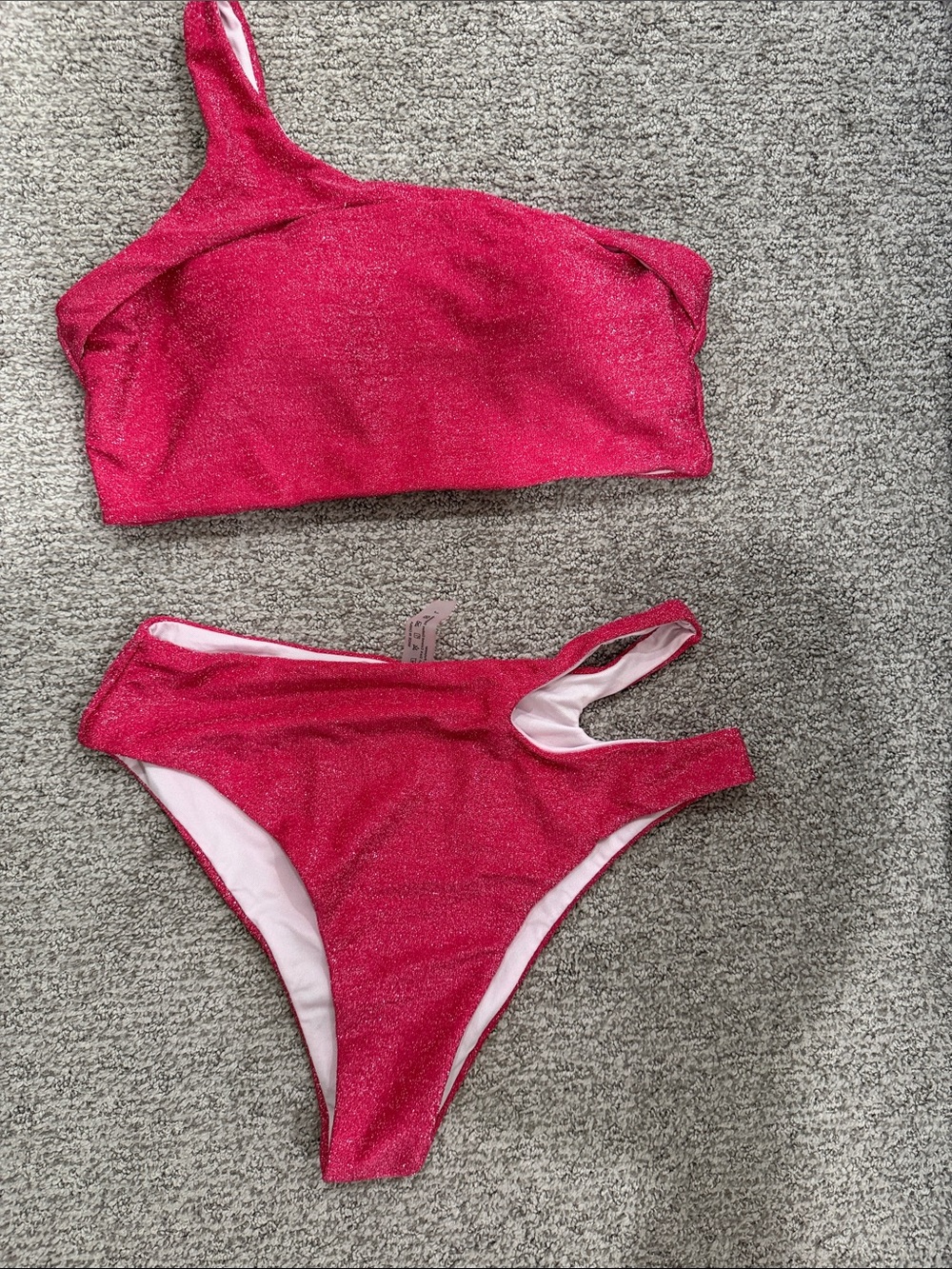 Women’s One-Shoulder Pink Shimmer Bikini - Unbranded